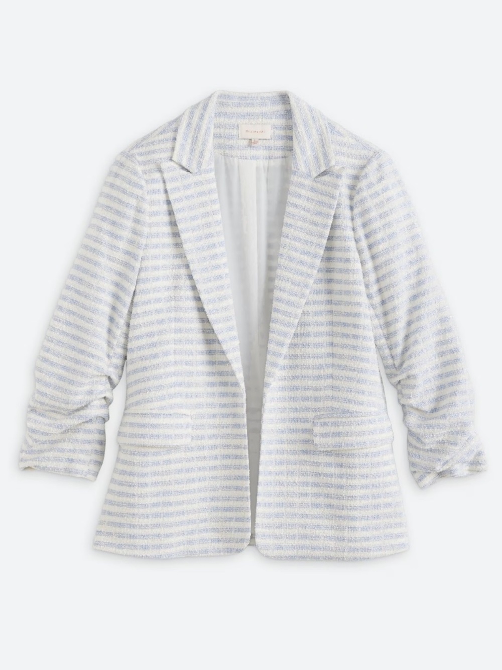 Skies Are Blue Open-Front Ruched Sleeve Blazer